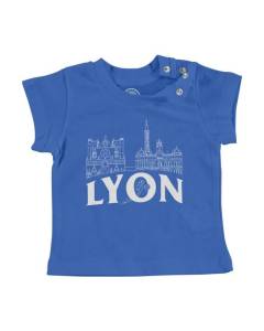 T-shirt Bébé Manche Courte Bleu Lyon Minimalist France Ville Est Culture