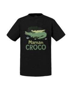T-shirt Enfant Noir Maman Croco et son Bébé Crocodile Dessin Illustration