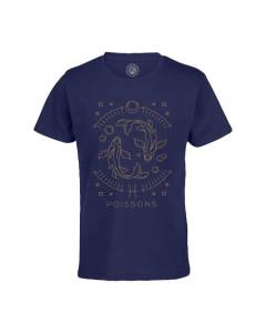 T-shirt Enfant Bleu Poisson Signe Astrologie Bohème Zodiaque Astres Constellation