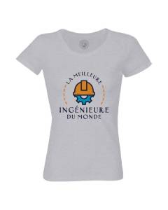 T-shirt Femme Col Rond Coton Bio Gris La Meilleure Ingénieure du Monde Etudiante Informatique Génie Civil