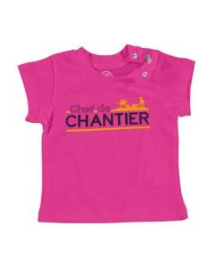 T-shirt Bébé Manche Courte Rose Chef de Chantier Enfant Métier Avenir