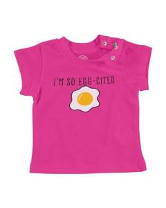 T-shirt Bébé Manche Courte Rose I'm So Eggcited Jeux de Mots Nourriture