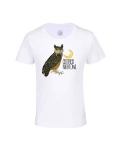 T-shirt Enfant Blanc Certified Night Owl Collage Vintage Illustration Art Animal Travail de Nuit Oiseau