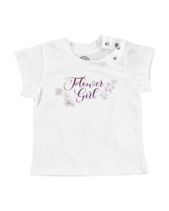 T-shirt Bébé Manche Courte Blanc Flower Girl Calligraphie Mariage Noces Fiancée