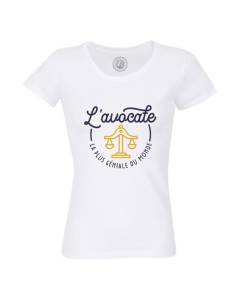 T-shirt Femme Col Rond Coton Bio Blanc La Meilleure Avocate du Monde Tribunal Court Justice