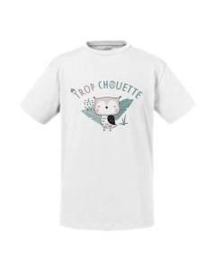 T-shirt Enfant Blanc Trop Chouette Mignon Dessin Illustration
