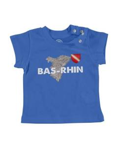 T-shirt Bébé Manche Courte Bleu Bas Rhin 67 Département Strasbourg Carte Ancienne