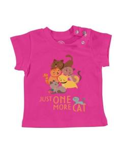 T-shirt Bébé Manche Courte Rose Just One More Cat Chat Chaton Illustration Dessin