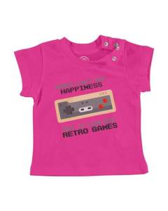 T-shirt Bébé Manche Courte Rose Retro Games - Money Can't Buy Happiness