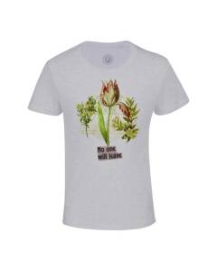 T-shirt Enfant Gris No One Will Leave Botanique Tulipe Collage Nature Fleurs Vintage Illustration