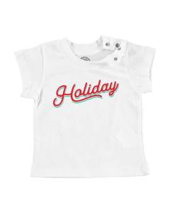 T-shirt Bébé Manche Courte Blanc Holiday Vintage Style 70's Vacances Été Noel