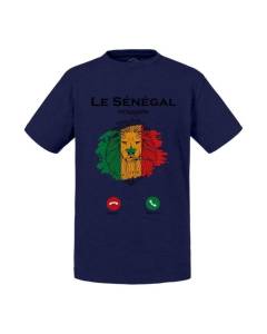 T-shirt Enfant Bleu Le Sénégal M'Appelle Voyage Lion Afrique
