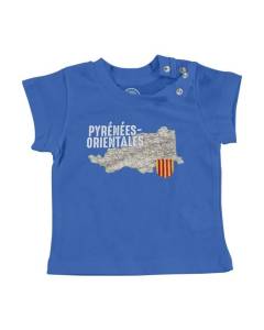 T-shirt Bébé Manche Courte Bleu Pyrénées Orientales 66 Département Perpignan Carte Ancienne