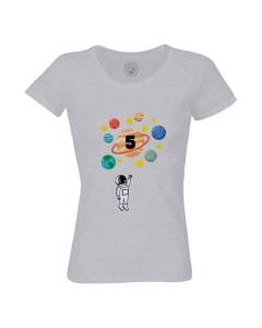 T-shirt Femme Col Rond Coton Bio Gris Astronaute 8 ans Celebration Celebration Anniversaire Celebration Espace Planete Galaxie