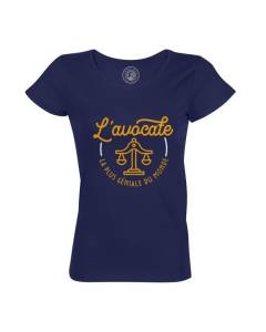 T-shirt Femme Col Rond Coton Bio Bleu La Meilleure Avocate du Monde Tribunal Court Justice