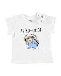 T-shirt Bébé Manche Courte Blanc Astro Chiot Chien de Compagnie Dessin Astronaute