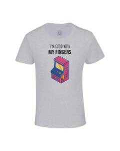 T-shirt Enfant Gris I'm Good with my Fingers Jeux Video Game Retro Gaming