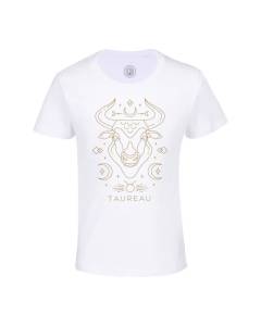 T-shirt Enfant Blanc Taureau Signe Astrologie Bohème Zodiaque Astres Constellation