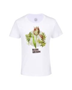 T-shirt Enfant Blanc No One Will Leave Botanique Tulipe Collage Nature Fleurs Vintage Illustration