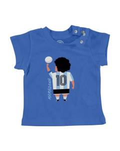 T-shirt Bébé Manche Courte Bleu Maradona 10 Dessin Argentine Football