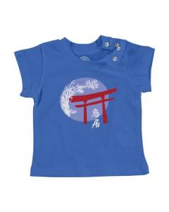 T-shirt Bébé Manche Courte Bleu Torii Bouddhisme Japon Asie Culture Portail