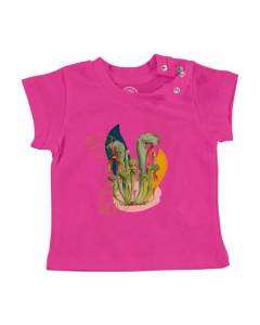 T-shirt Bébé Manche Courte Rose Drosera Fleur Tropicale Exotique Jungle