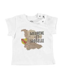 T-shirt Bébé Manche Courte Blanc Meurthe et Moselle 54 Département Nancy Carte Ancienne Rare