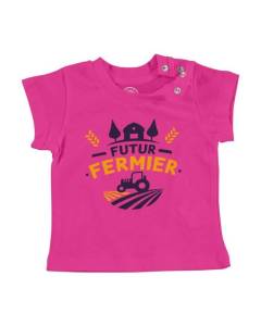 T-shirt Bébé Manche Courte Rose Futur Fermier Métier Agriculture Ferme