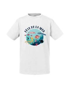 T-shirt Enfant Blanc Fête de la Mer Poisson Animaux Dessin Illustration