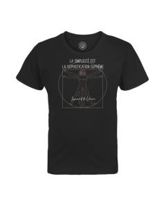 T-shirt Enfant Noir La Simplicité est La Sophistication Suprême Citation Inspiration Peintre De Vinci