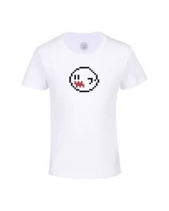 T-shirt Enfant Blanc Pixel Boo Personnage Jeux Video Mascotte Retro Video Game Pixel