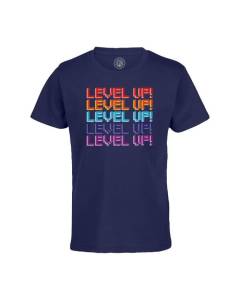 T-shirt Enfant Bleu Level Up! Jeux Video Game Retro Gaming Pixel 8 Bits Anniversaire