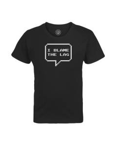 T-shirt Enfant Noir I Blame the Lag Jeux Video Online Gaming Arcade Blague Geek 8 Bits Pixel