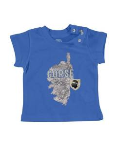 T-shirt Bébé Manche Courte Bleu Corse Département Ile France Bastia Carte Ancienne Rare