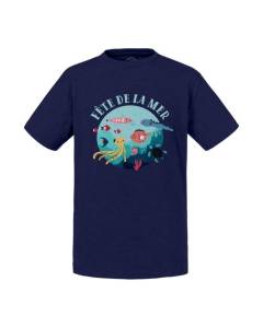 T-shirt Enfant Bleu Fête de la Mer Poisson Animaux Dessin Illustration