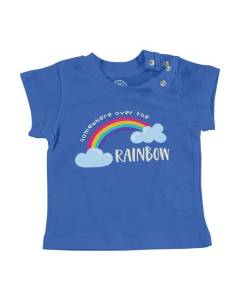 T-shirt Bébé Manche Courte Bleu Somewhere Over the Rainbow Musique Chanson Arc en Ciel