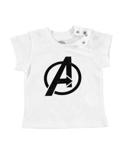 T-shirt Bébé Manche Courte Blanc Avengers Super Héros BD Film Geek