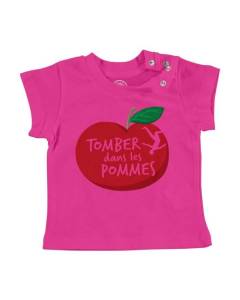 T-shirt Bébé Manche Courte Rose Tomber dans les Pommes Enfant Expression Humour
