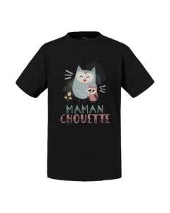 T-shirt Enfant Noir Maman Chouette et son Bébé Dessin Illustration