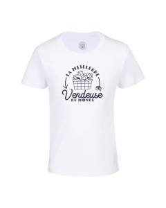T-shirt Enfant Blanc La Meilleure Vendeuse du Monde Marcher Boutique Magasin