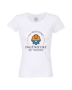 T-shirt Femme Col Rond Coton Bio Blanc La Meilleure Ingénieure du Monde Etudiante Informatique Génie Civil
