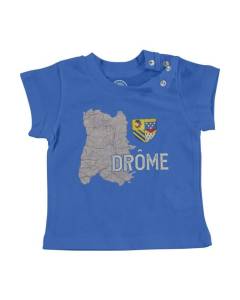 T-shirt Bébé Manche Courte Bleu Drome 26 Département Valence Carte Ancienne Rhone Alpes