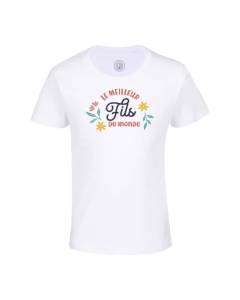 T-shirt Enfant Blanc Le Meilleur Fils du Monde Famille Fils Enfant Idée Cadeau Anniversaire