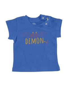 T-shirt Bébé Manche Courte Bleu Petit Démon Mignon Dessin Original Diable