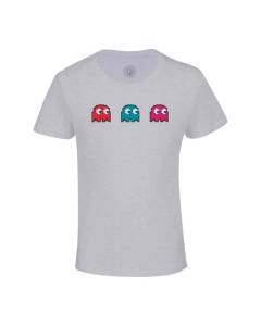 T-shirt Enfant Gris Fantomes Pixel Personnages Jeux Video Retro Game Arcade 80's