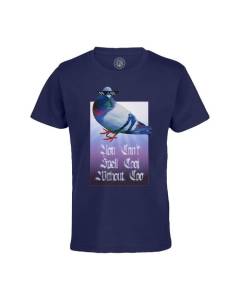 T-shirt Enfant Bleu You Can't Spell Cool Collage Vintage Illustration Art Animal Pigeon Humour Puns Zoomer Streetwear Parodie
