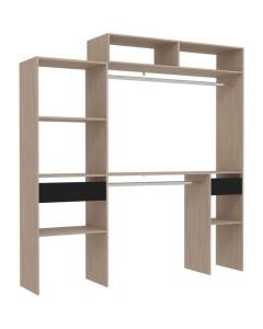 Kit dressing extensible ARTIC EKIPA - Chêne et noir - 2 penderies + 2 tiroirs + Surmeuble - L198 x P40 x H202 cm