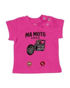 T-shirt Bébé Manche Courte Rose Ma Moto M'Appelle Passion Rétro Cruiser