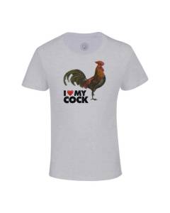 T-shirt Enfant Gris I Love My Rooster Collage Vintage Illustration Art Animal Coq Parodie Humour Jeu de Mot