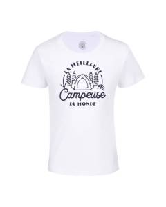T-shirt Enfant Blanc La Meilleure Campeuse du Monde Vacances Voyage Camping Nature Montagne Foret